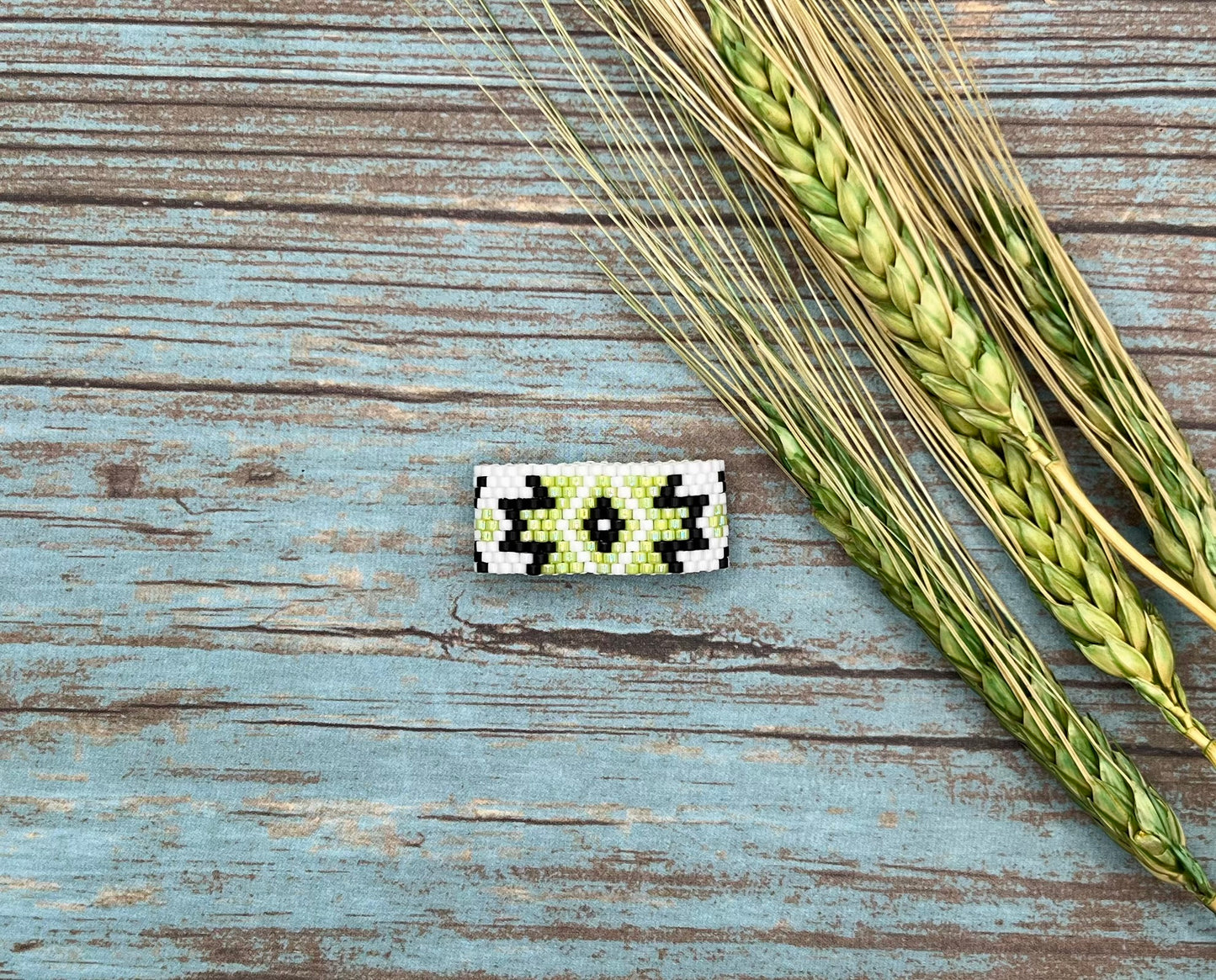 Lime Green Southwestern beaded ring