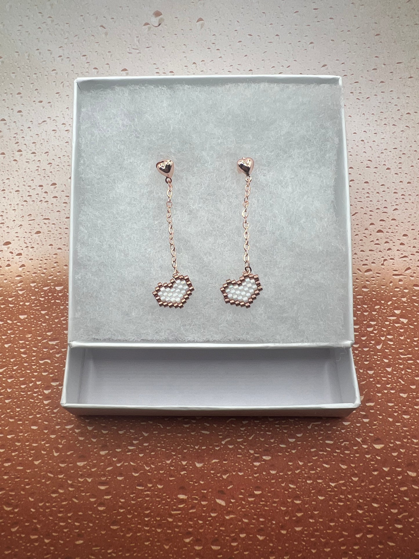 Rose Gold Heart Dangle Earrings
