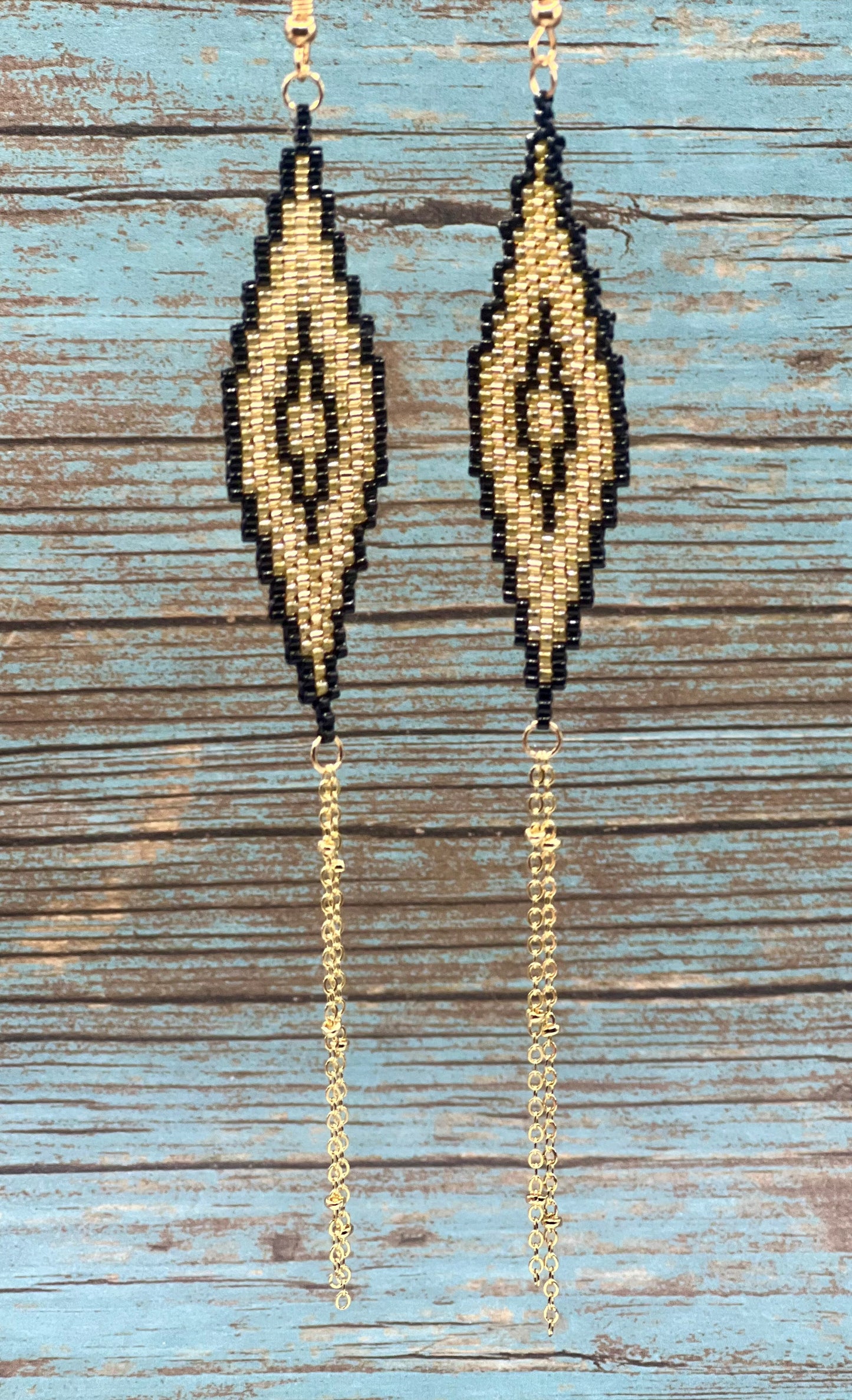 Black and Gold Beaded Diamond Earrings