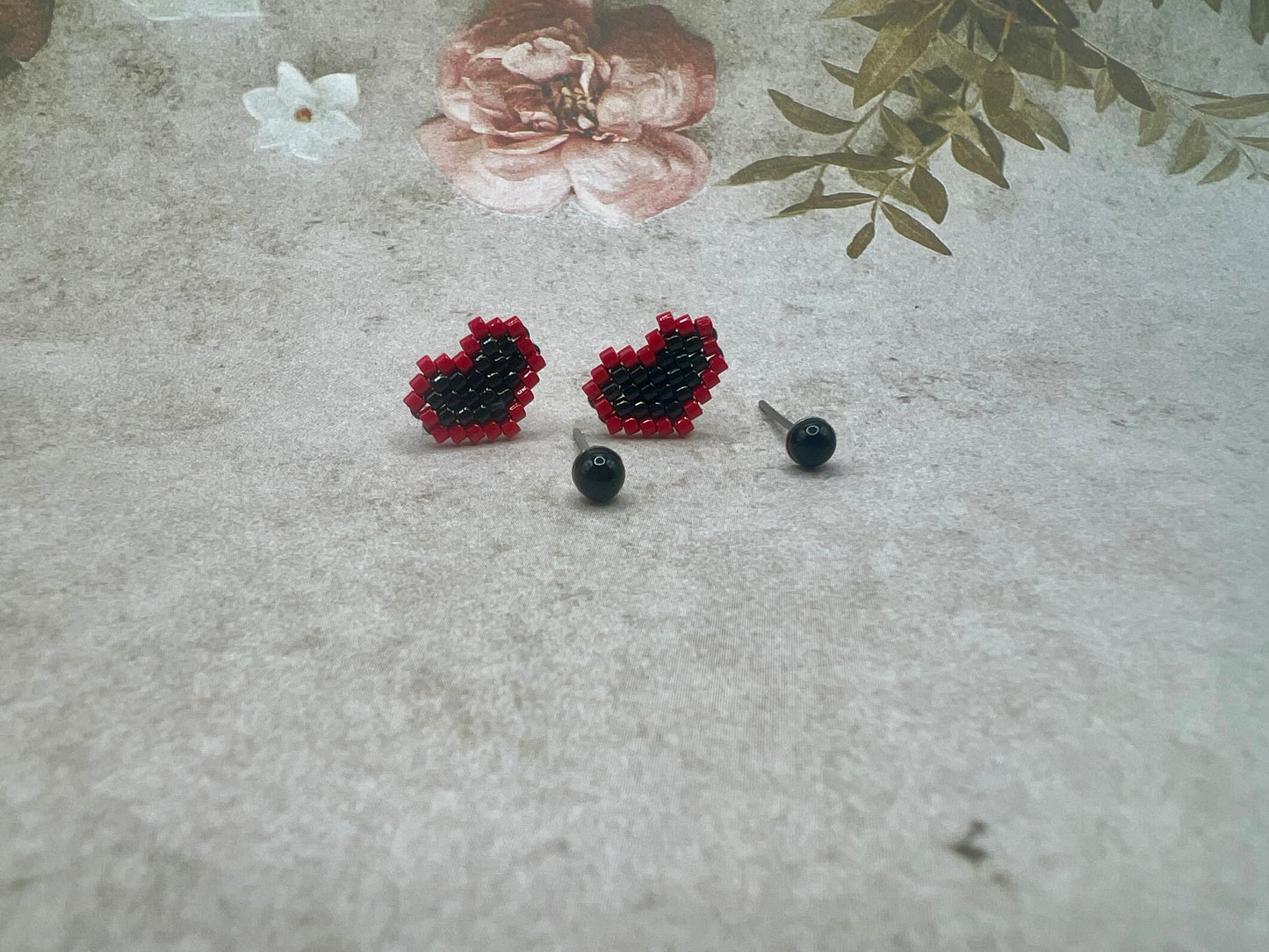 Mini Beaded Heart earring set
