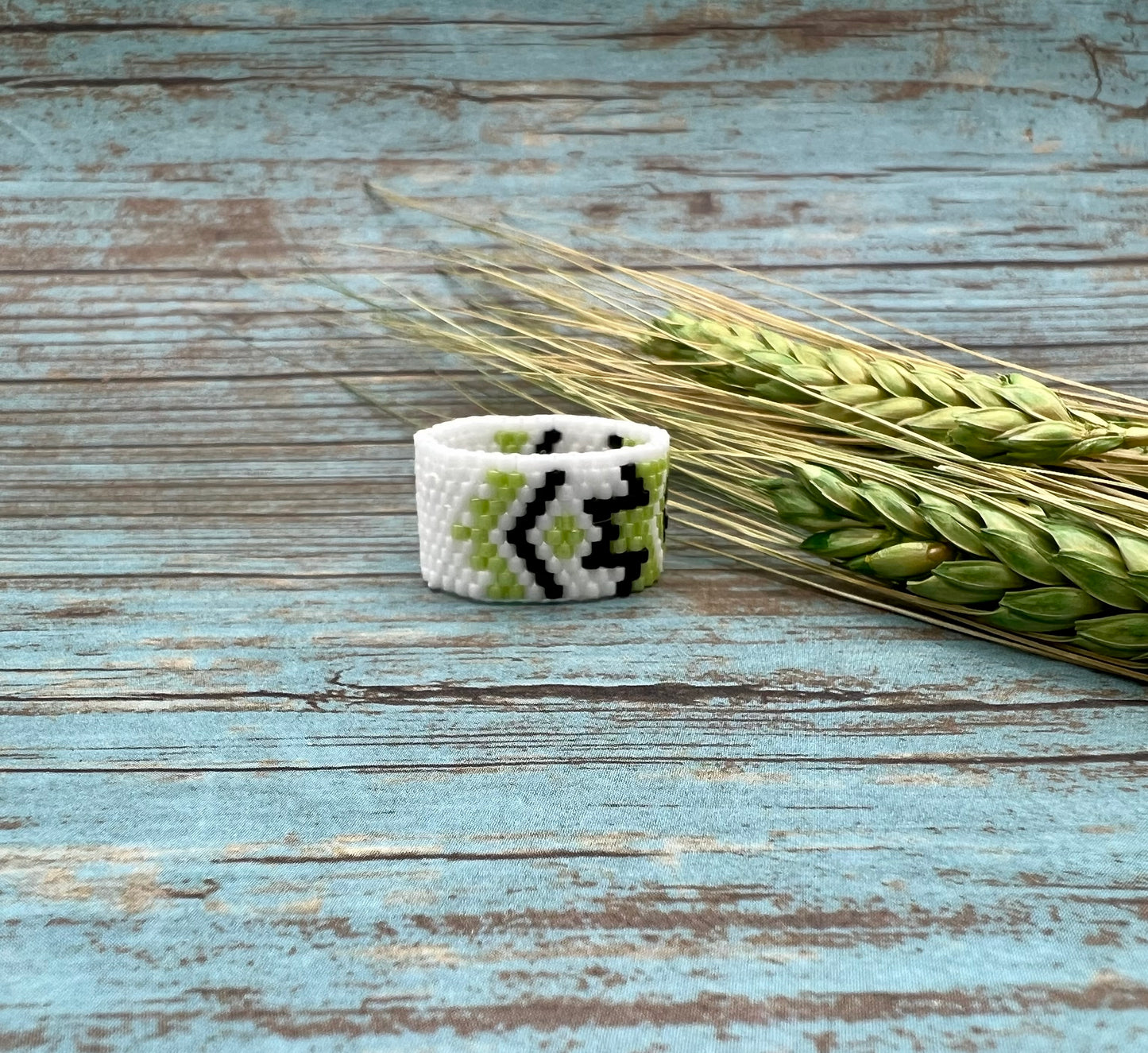 Lime Green Southwestern beaded ring
