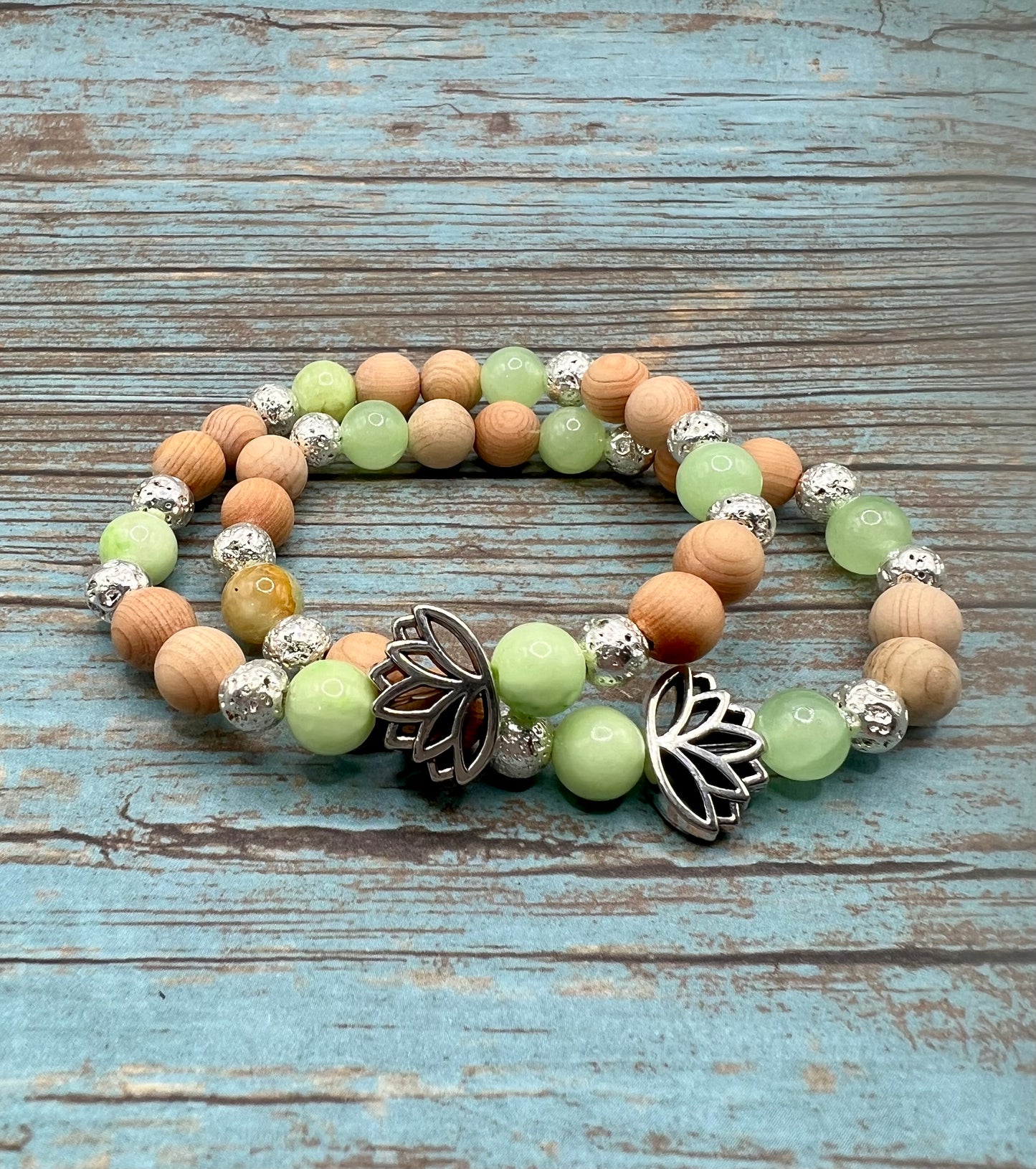 Green Calcite with Lotus Flower Diffuser bracelet