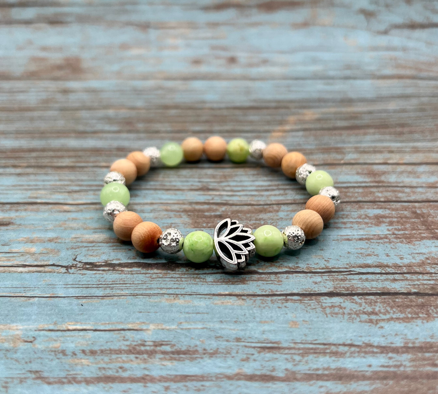 Green Calcite with Lotus Flower Diffuser bracelet