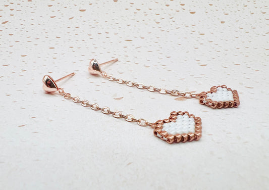 Rose Gold Heart Dangle Earrings