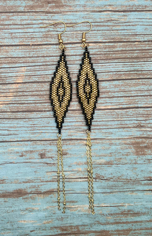 Black and Gold Beaded Diamond Earrings