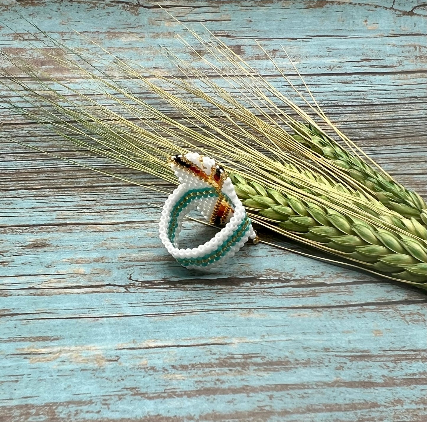 White Sonoran Sunrise beaded ring