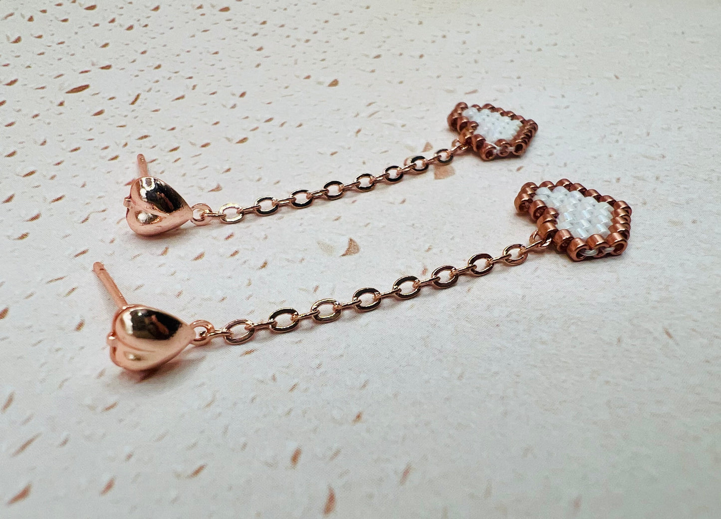 Rose Gold Heart Dangle Earrings