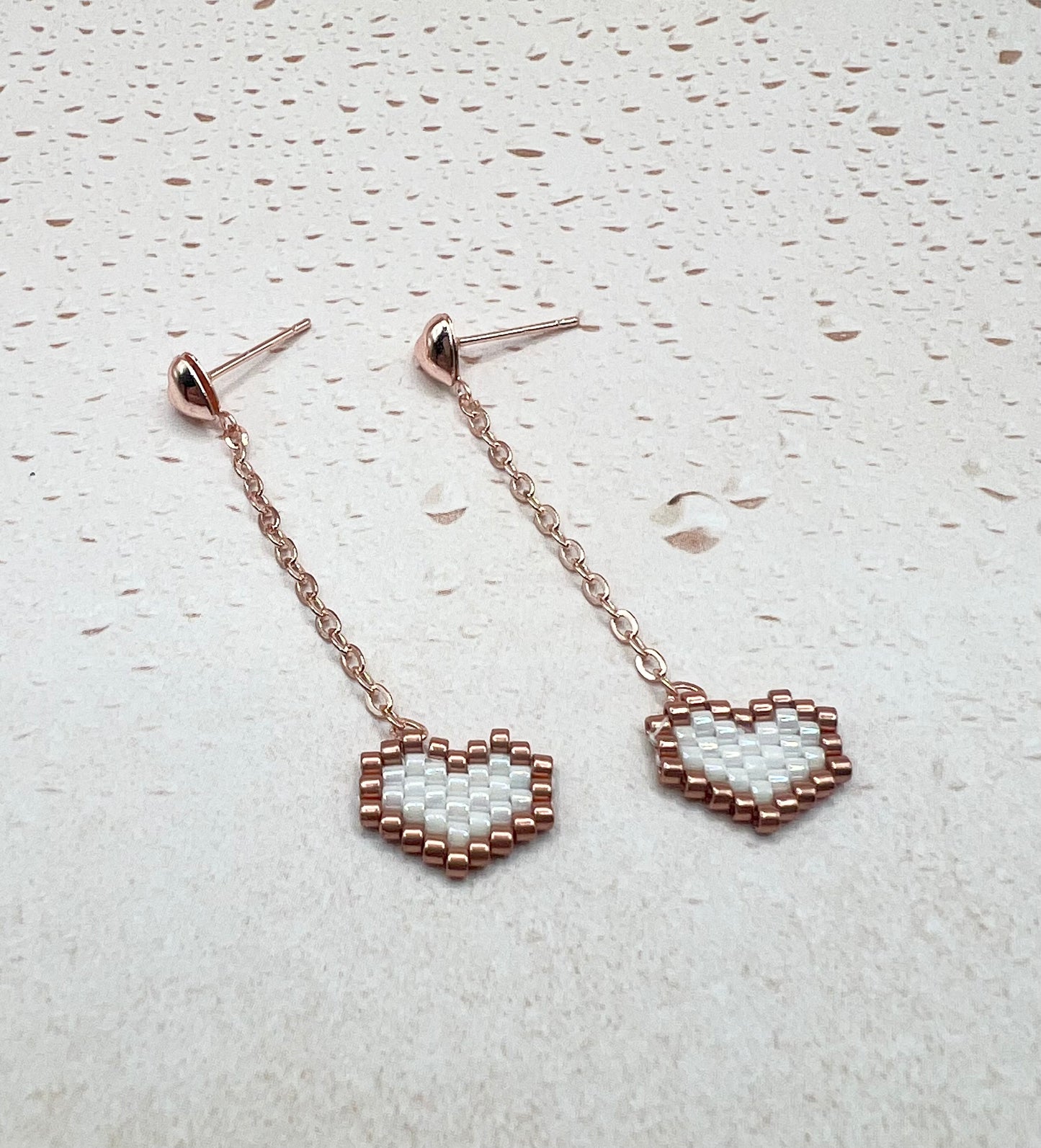 Rose Gold Heart Dangle Earrings