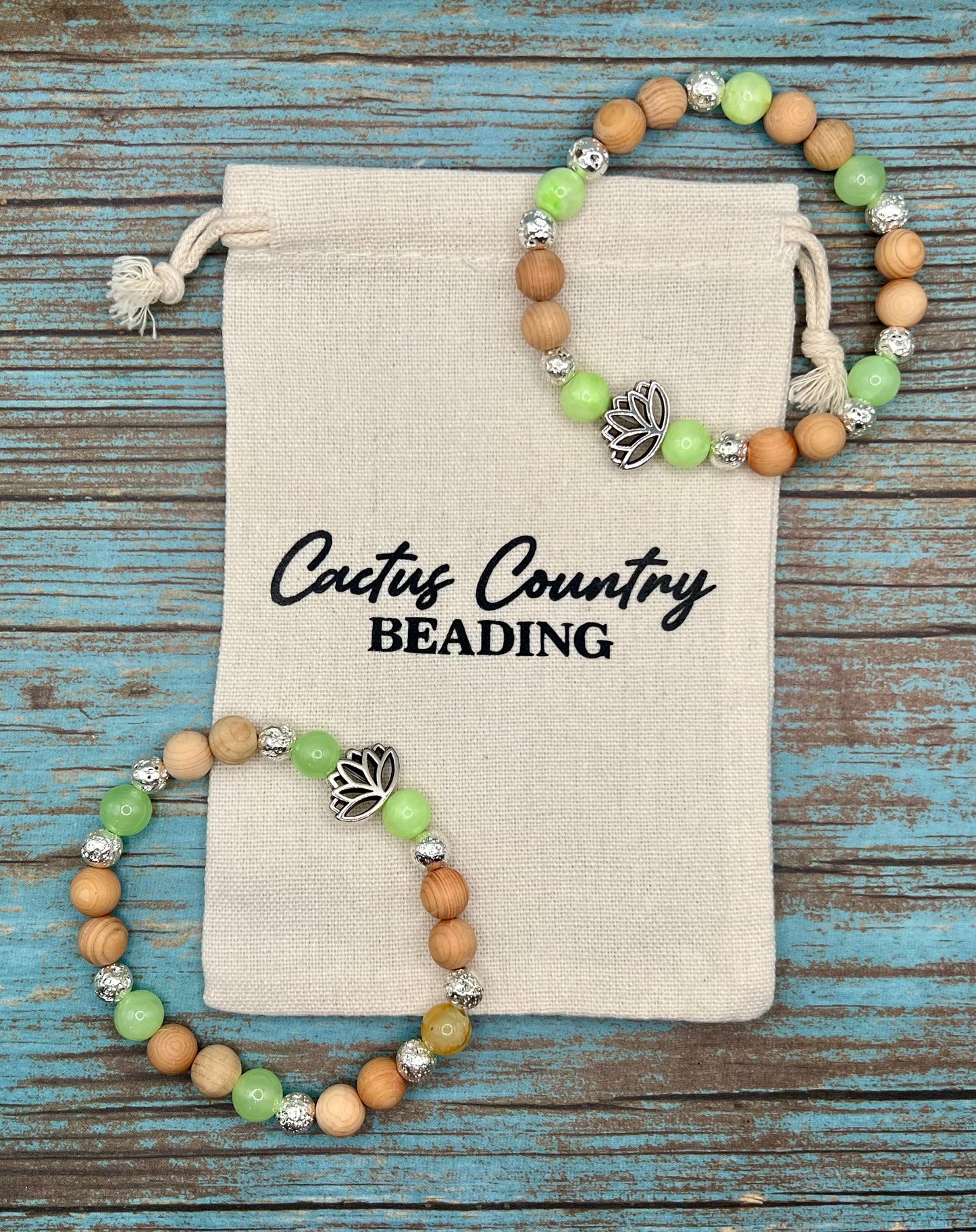 Green Calcite with Lotus Flower Diffuser bracelet