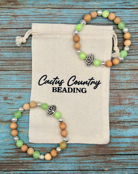 Green Calcite with Lotus Flower Diffuser bracelet
