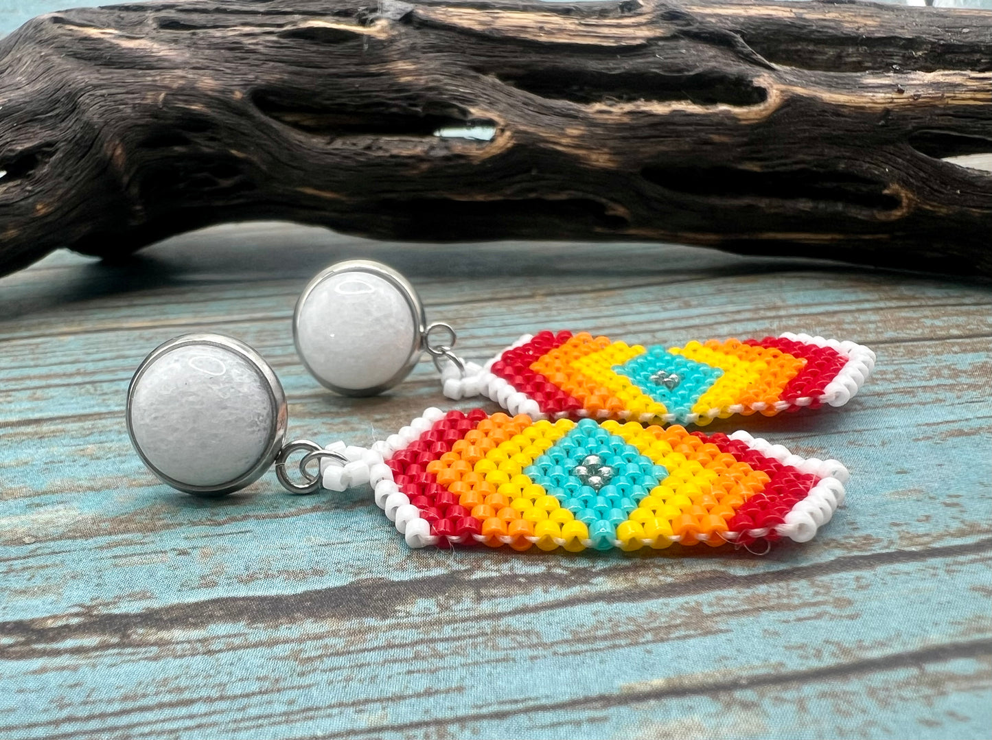 Western Diamond & White Jade earrings