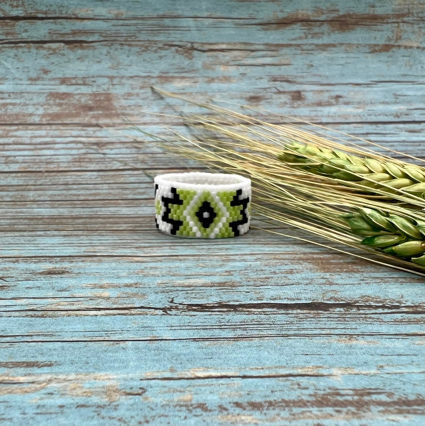 Lime Green Southwestern beaded ring