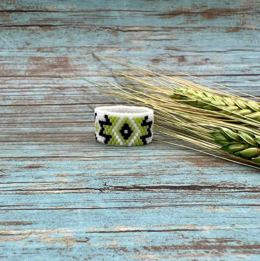 Lime Green Southwestern beaded ring