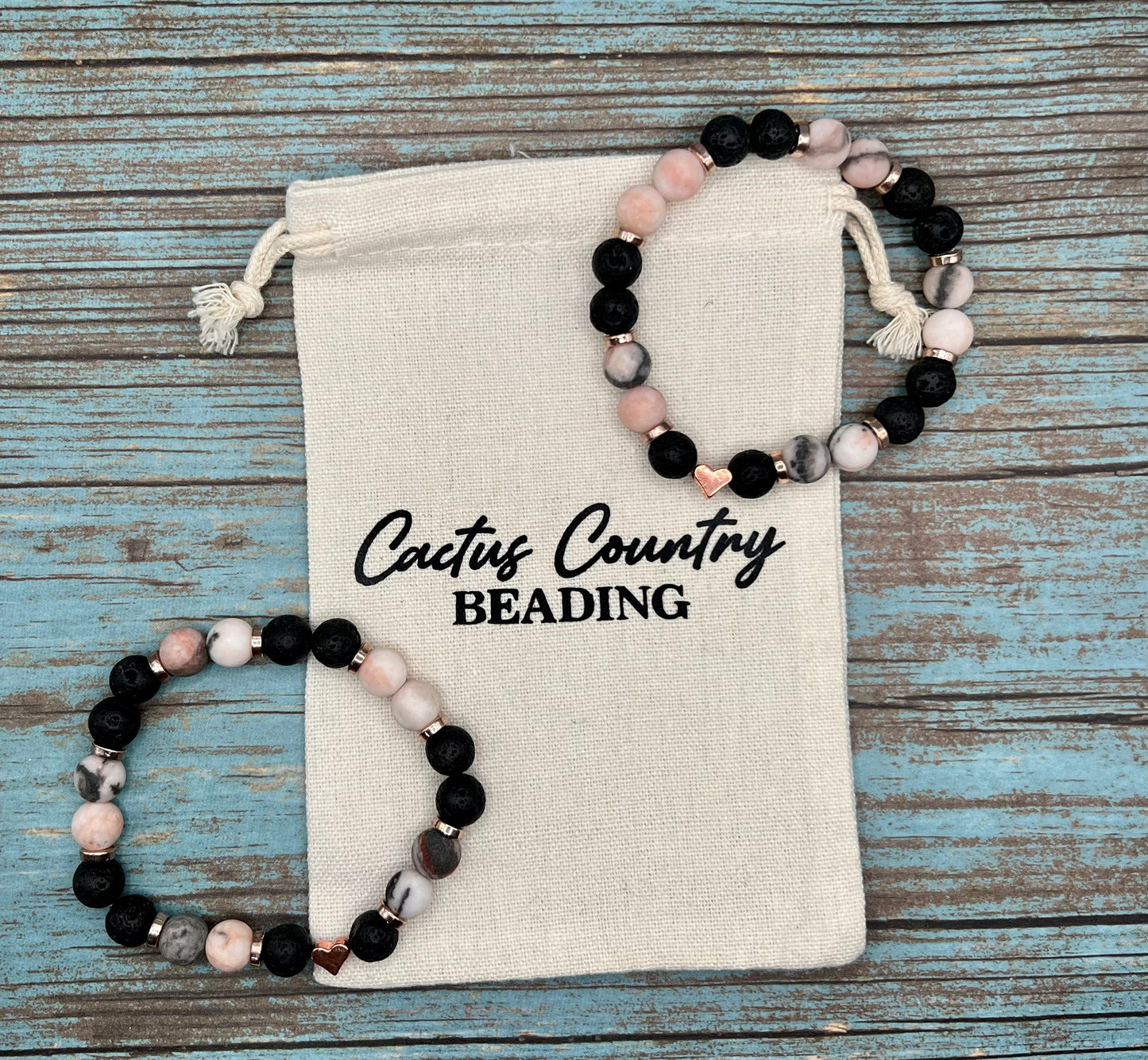 Pink Zebra Jasper & Lava bead Bracelet